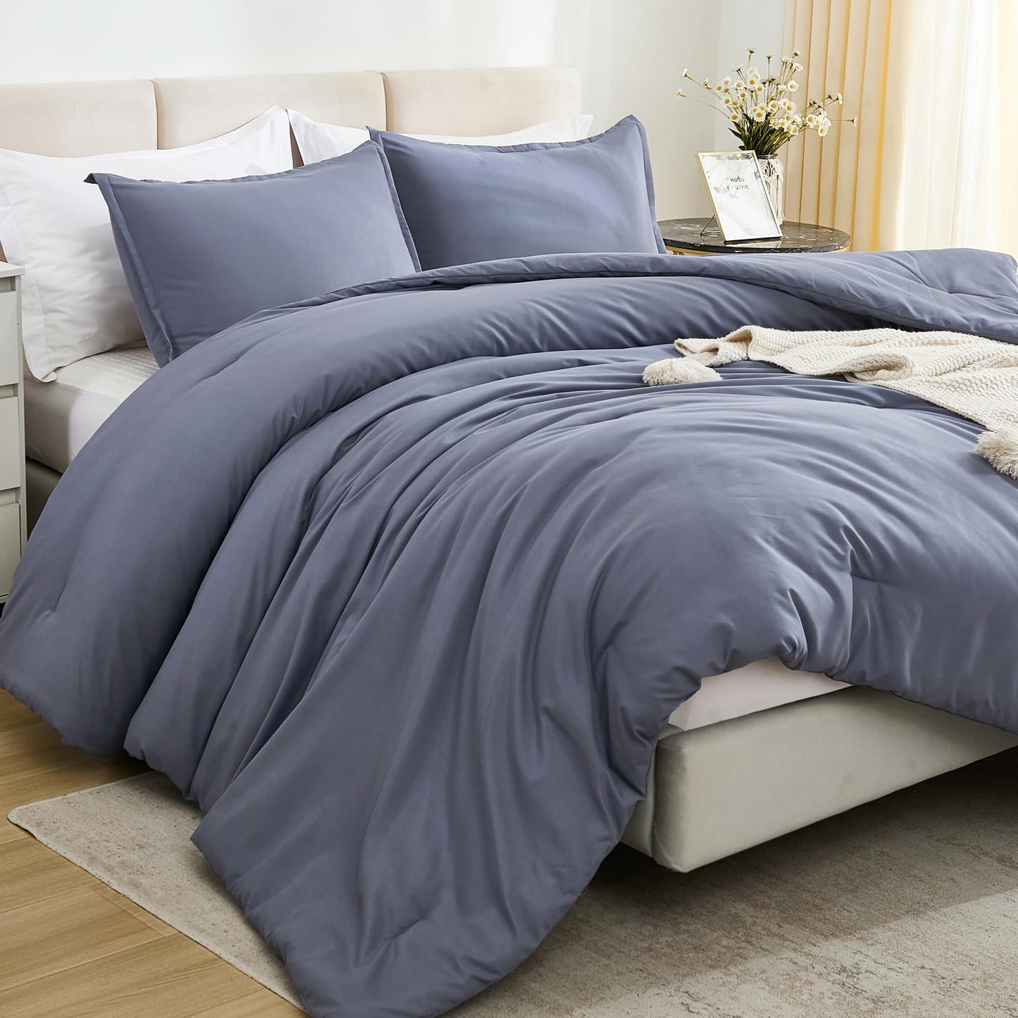 Litanika Comforters Bluish Grey Twin/Twin XL Size, 2 Pieces Lightweight Solid Bedding Set & Collections, All Season Fluffy Bed Set (66x90In Comforter & 1 Pillowcase)