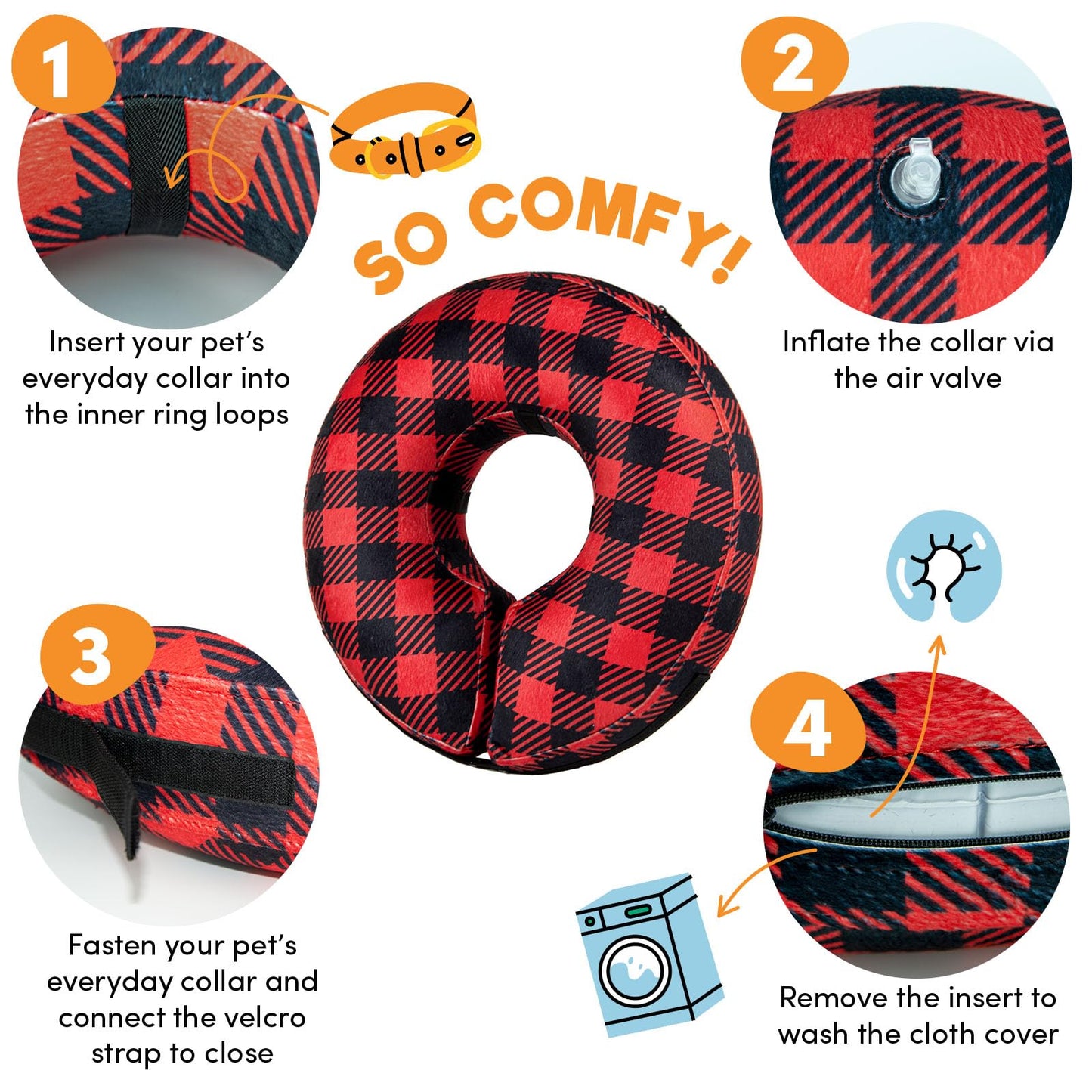 BENCMATE Protective Inflatable Collar for Dogs and Cats - Soft Pet Recovery Collar Does Not Block Vision E-Collar (Small, Plaid)