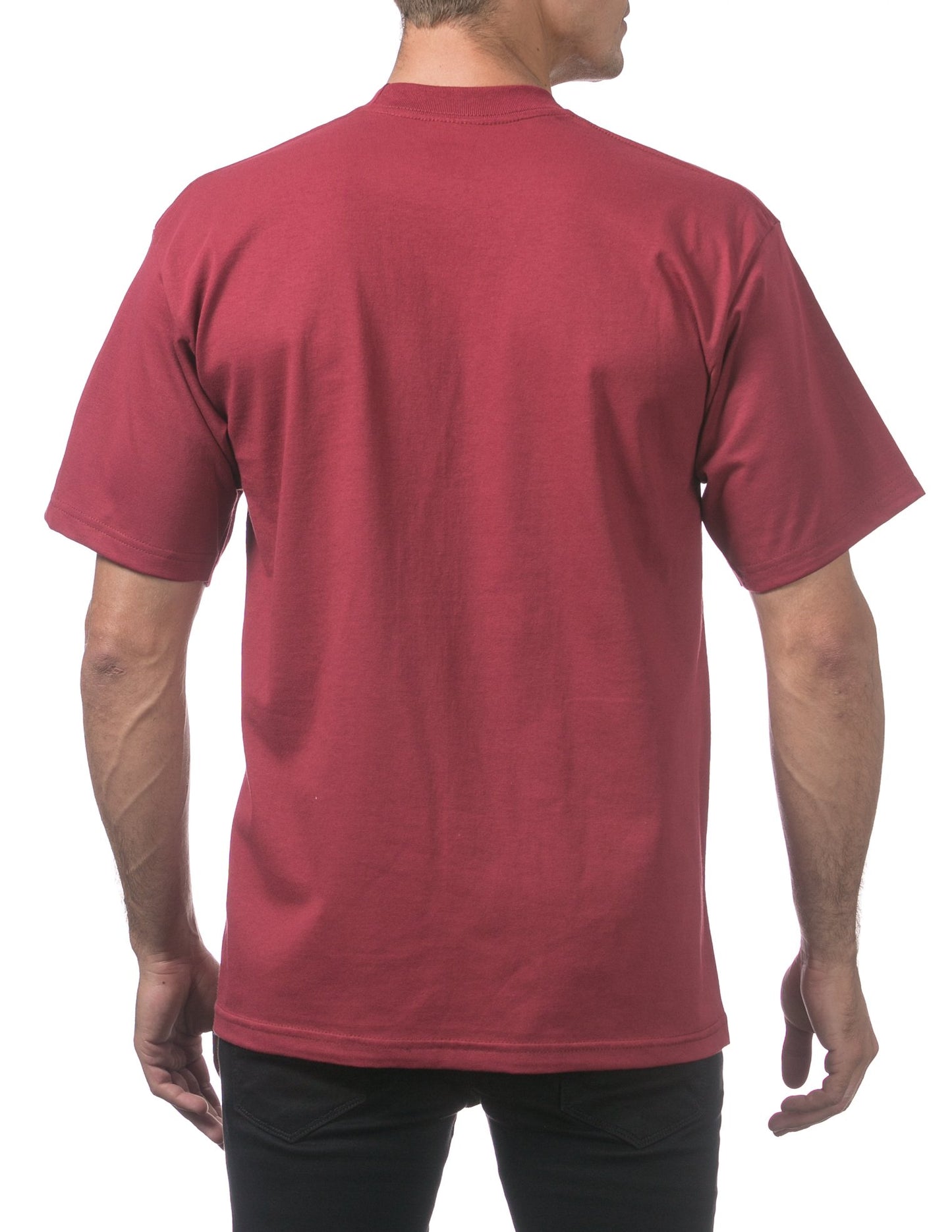 Pro Club Men's Heavyweight Cotton Short Sleeve Crew Neck T-Shirt, Burgundy, Small