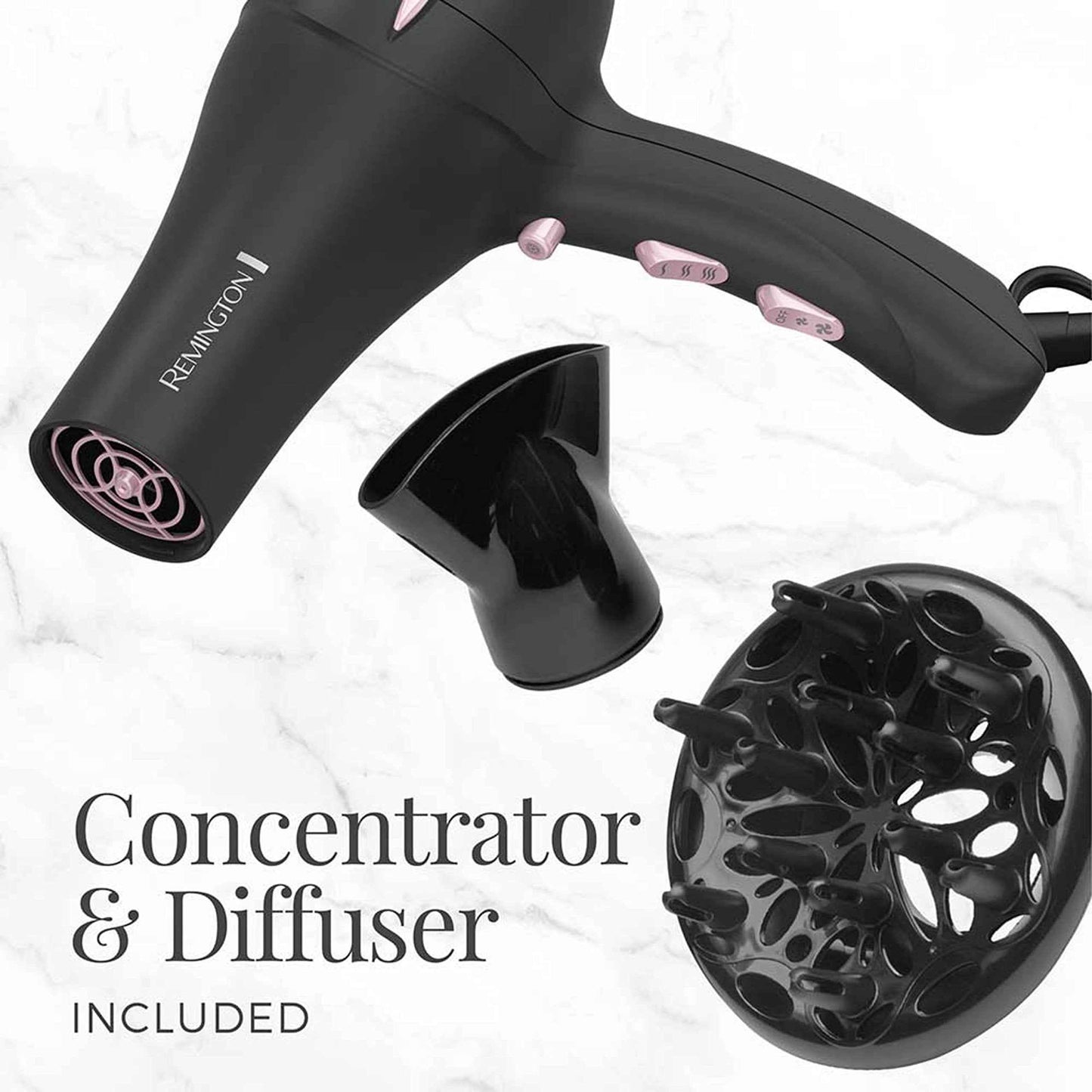 Remington Pro Pearl Ceramic Hair Dryer | 1875W Fast Drying, Professional AC Motor, 3 Heat + 2 Speed Settings, Cool Shot, Diffuser & Concentrator Included