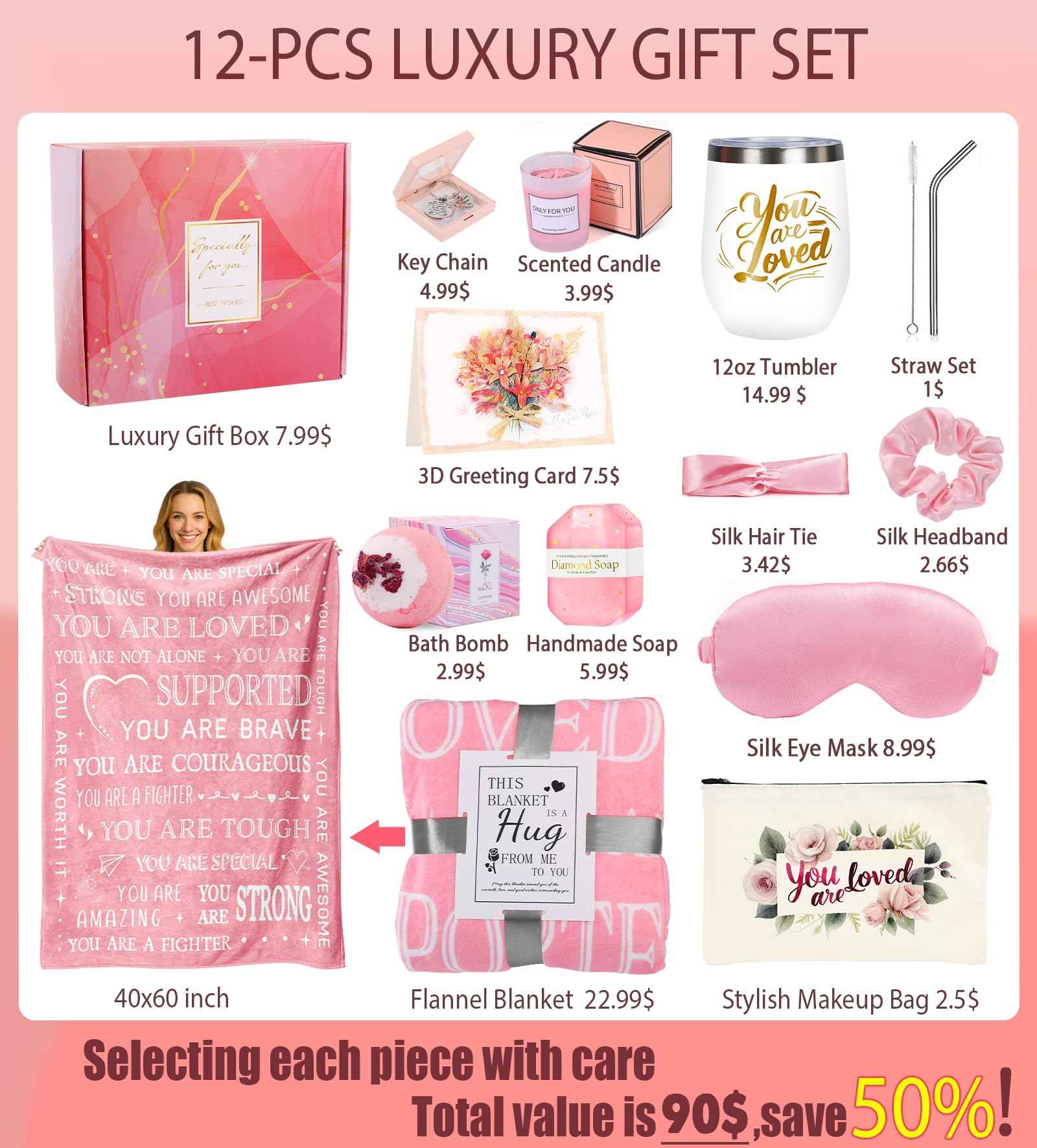 Gift Baskets for Women, Unique Care Package for Women, Self Care Christmas Gifts with Inspirational Gifts Blanket, Get Well Soon Gift for New Mom Wife Sister Friends Birthday