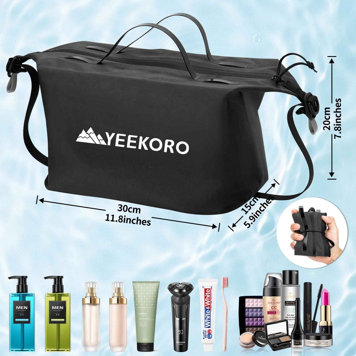 YEEKORO Waterproof Toiletry Bag for Travel, Zipper Styles, 40D Nylon Toiletry Organizer Bags with Shoulder Straps for Men Women, Travel Accessories（2 PACK,Black