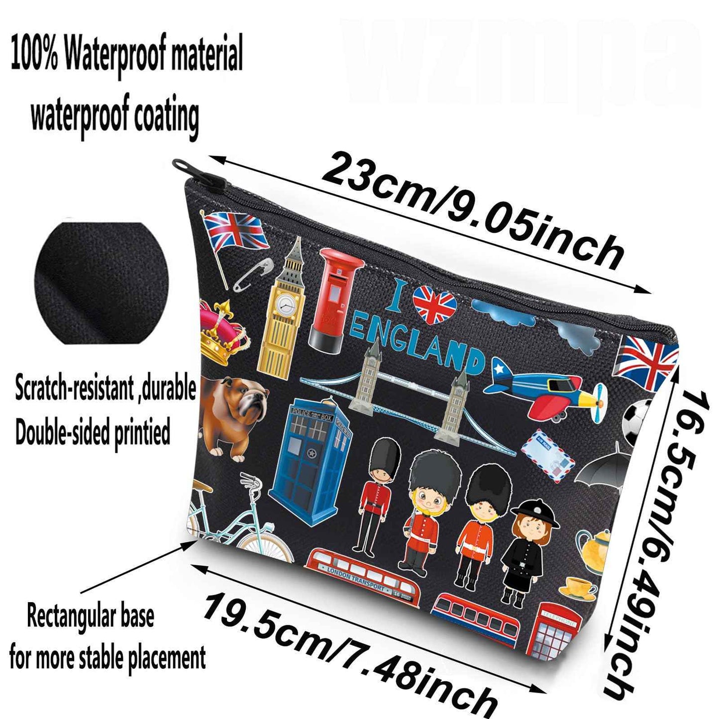 WZMPA England Travel Cosmetic Bag British Vacation Gifts United Kingdom Makeup Zipper Pouch Bag UK Trip Merchandise (EnglanBL-BL)