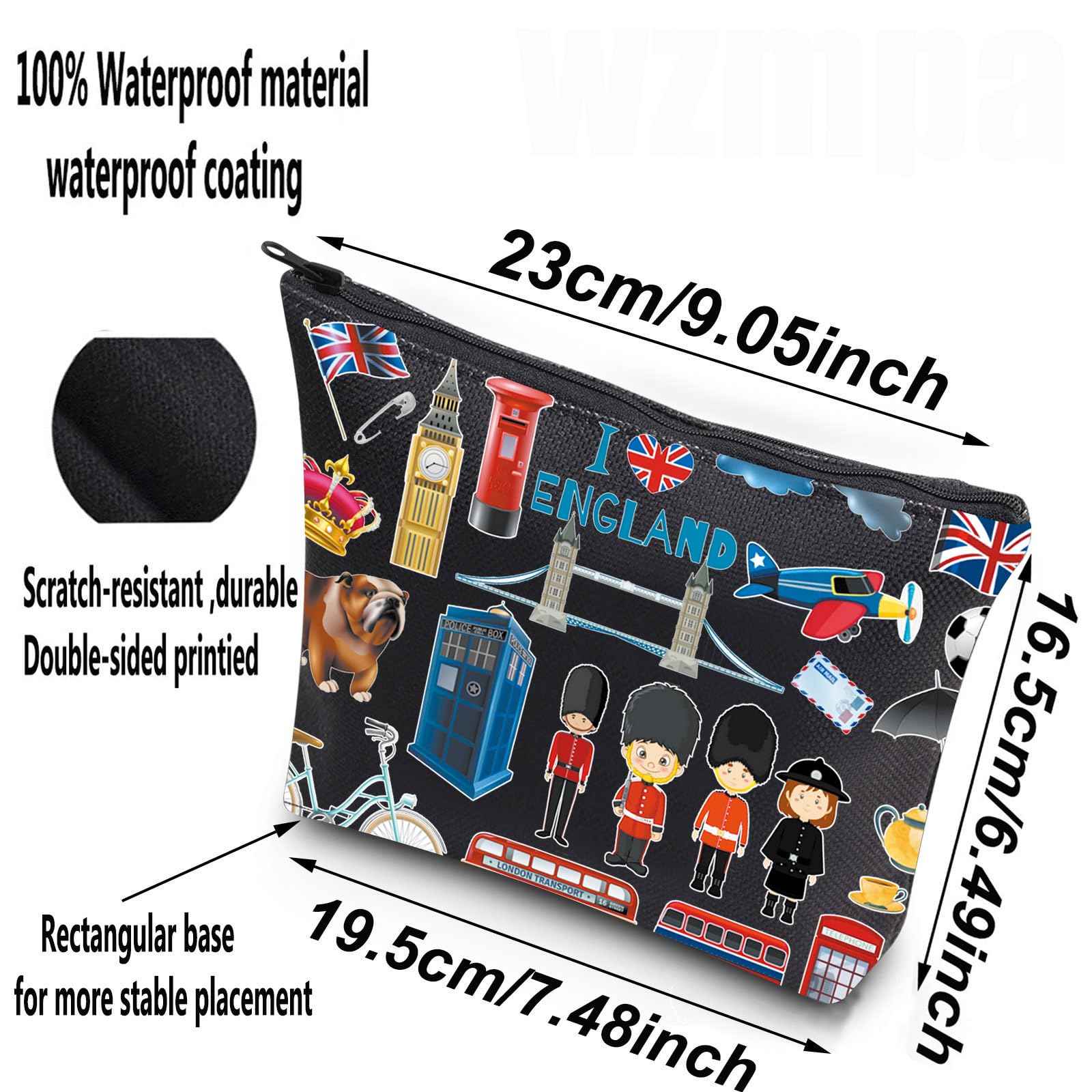 WZMPA England Travel Cosmetic Bag British Vacation Gifts United Kingdom Makeup Zipper Pouch Bag UK Trip Merchandise (EnglanBL-BL)