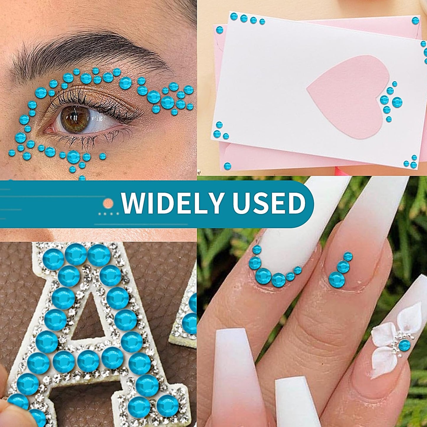 3555PCS Rhinestone Stickers for Crafts, Self Adhesive Gem Stickers 3/4/5/6/8 MM Face Jewels Stick on Bling Pearls for Face Eye Nail Hair Body Makeup Crafts DIY Scrapbooking Embellishments (Aqua Blue)