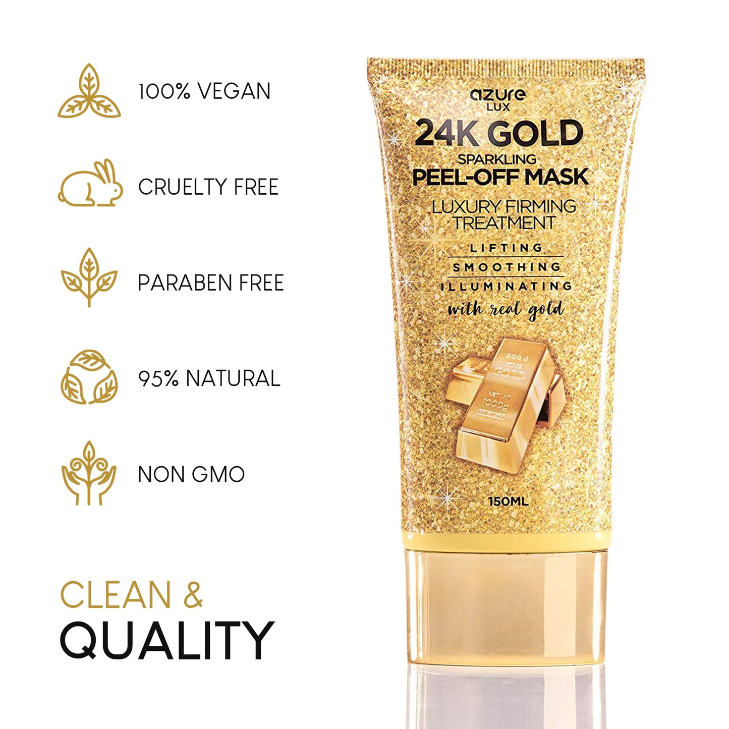 AZURE 24K Gold Firming Peel Off Face Mask- Anti Aging, Lifting, Illuminating & Revitalizing - Removes Blackheads, Dirt & Oils - With Hyaluronic Acid and Collagen - Skin Care Made in Korea - 150mL