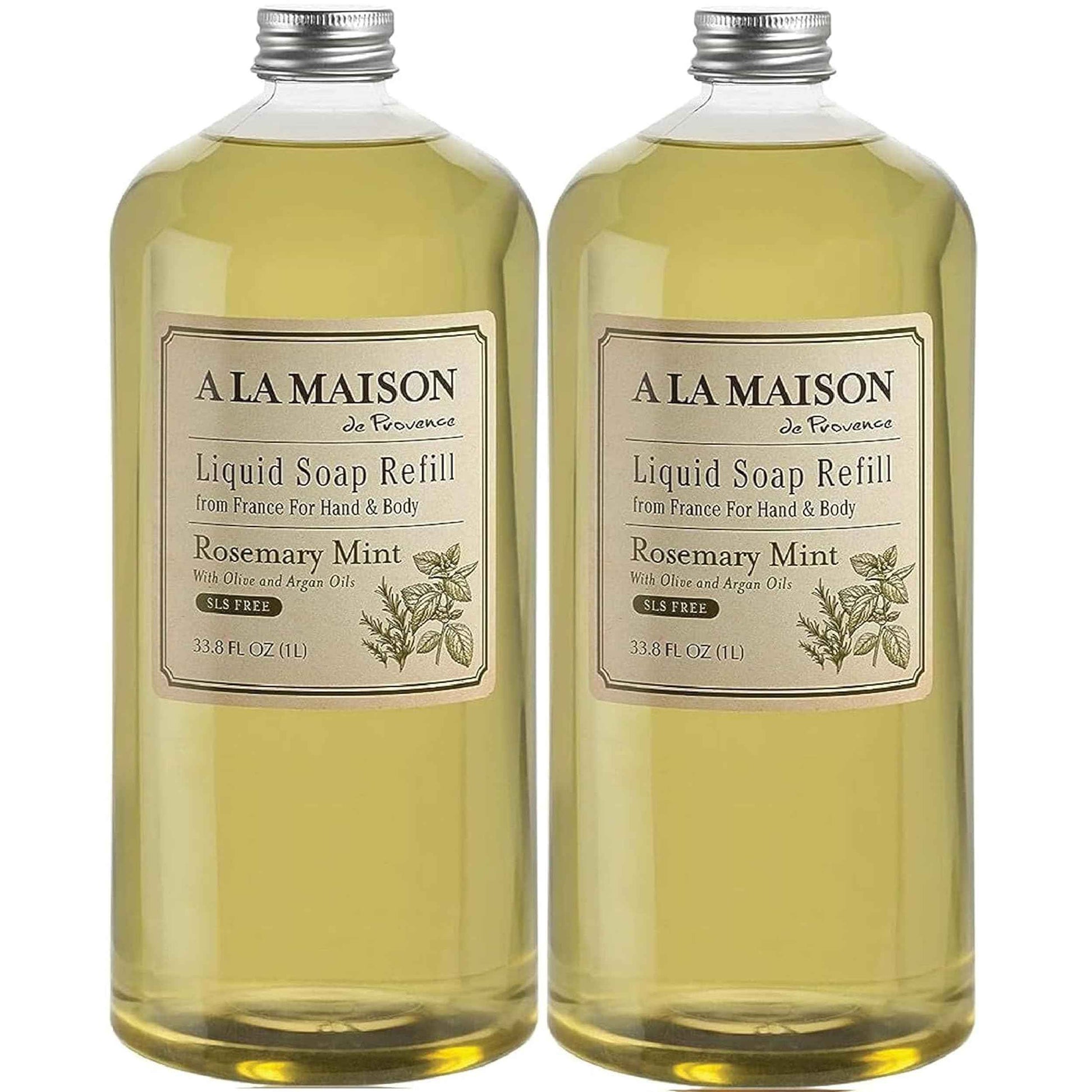 A LA MAISON French Liquid Hand Soap Refill, Rosemary Mint - Natural Hand Wash Made with Essential Oils - Biodegradable, Plant-Based, Vegan, Cruelty-Free, Alcohol & Paraben Free (33.8 oz, 2 Pack)