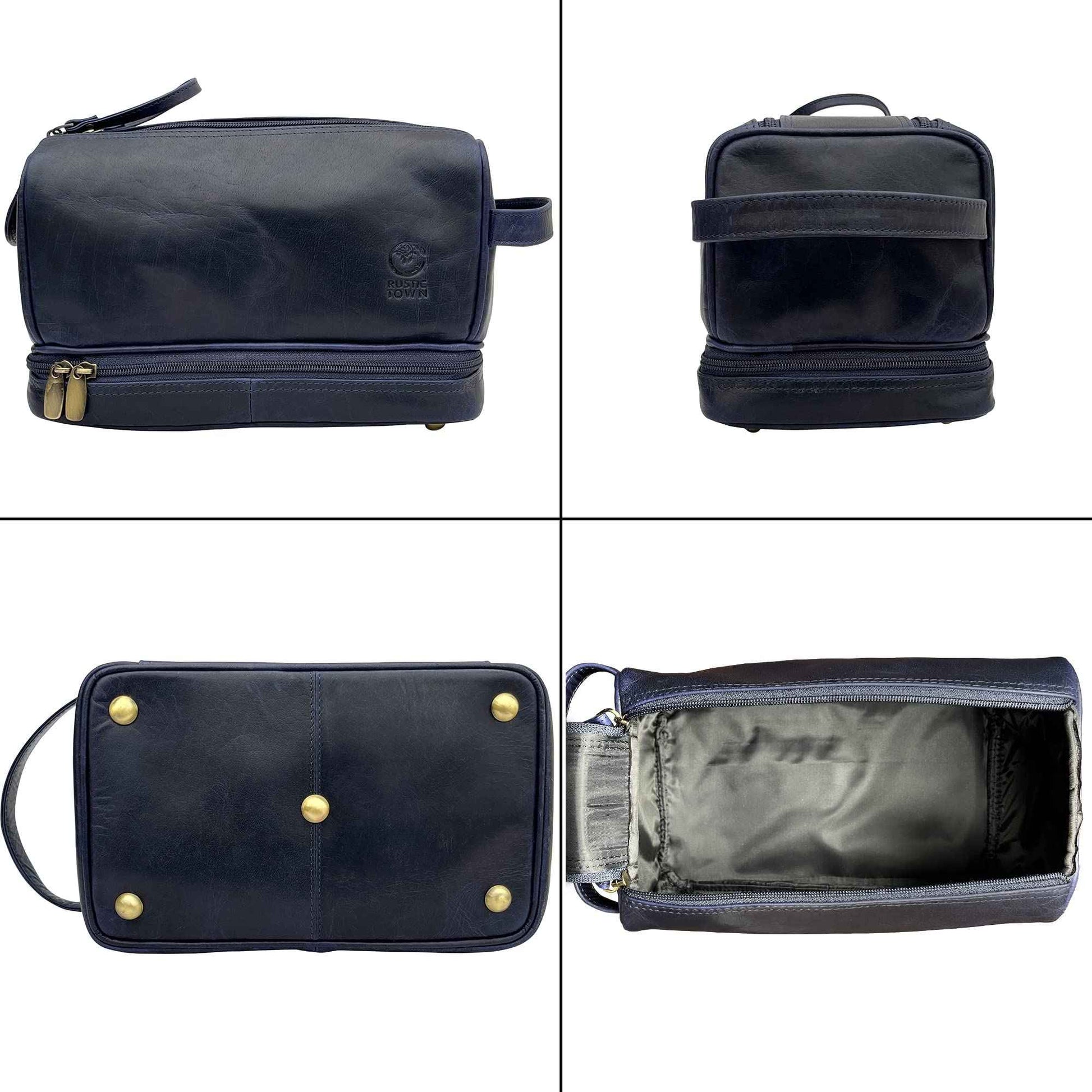 RUSTIC TOWN Leather Toiletry Bag for Men - Travel Shaving Ditty Kit - Bathroom Shower Toiletries Organizer - Cosmetic Makeup Bag for Women