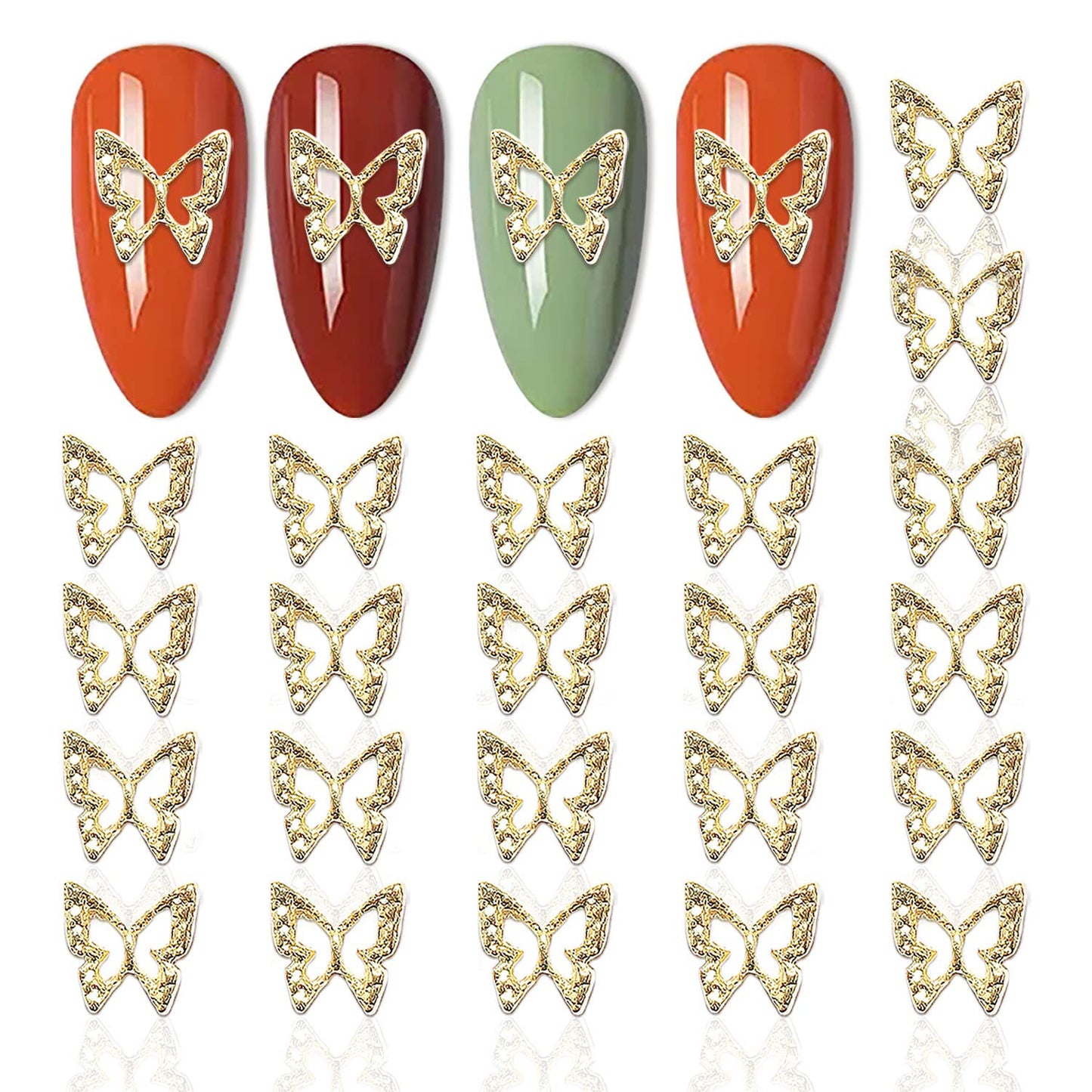 DANNEASY 100pcs 3D Butterfly Charms for Nails Gold Nail Charms Metal Nail Jewels Nail Butterfly Design Alloy Nail Decoration for Acrylic Nails DIY Craft Nail Art Accessories