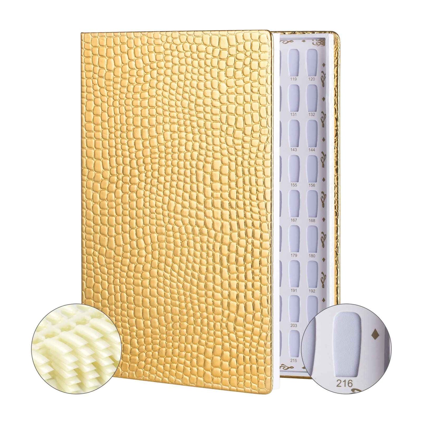 NMKL38 216 Nail Color Chart Display Gel Polish Color Book with False Nail Tips (Gold)