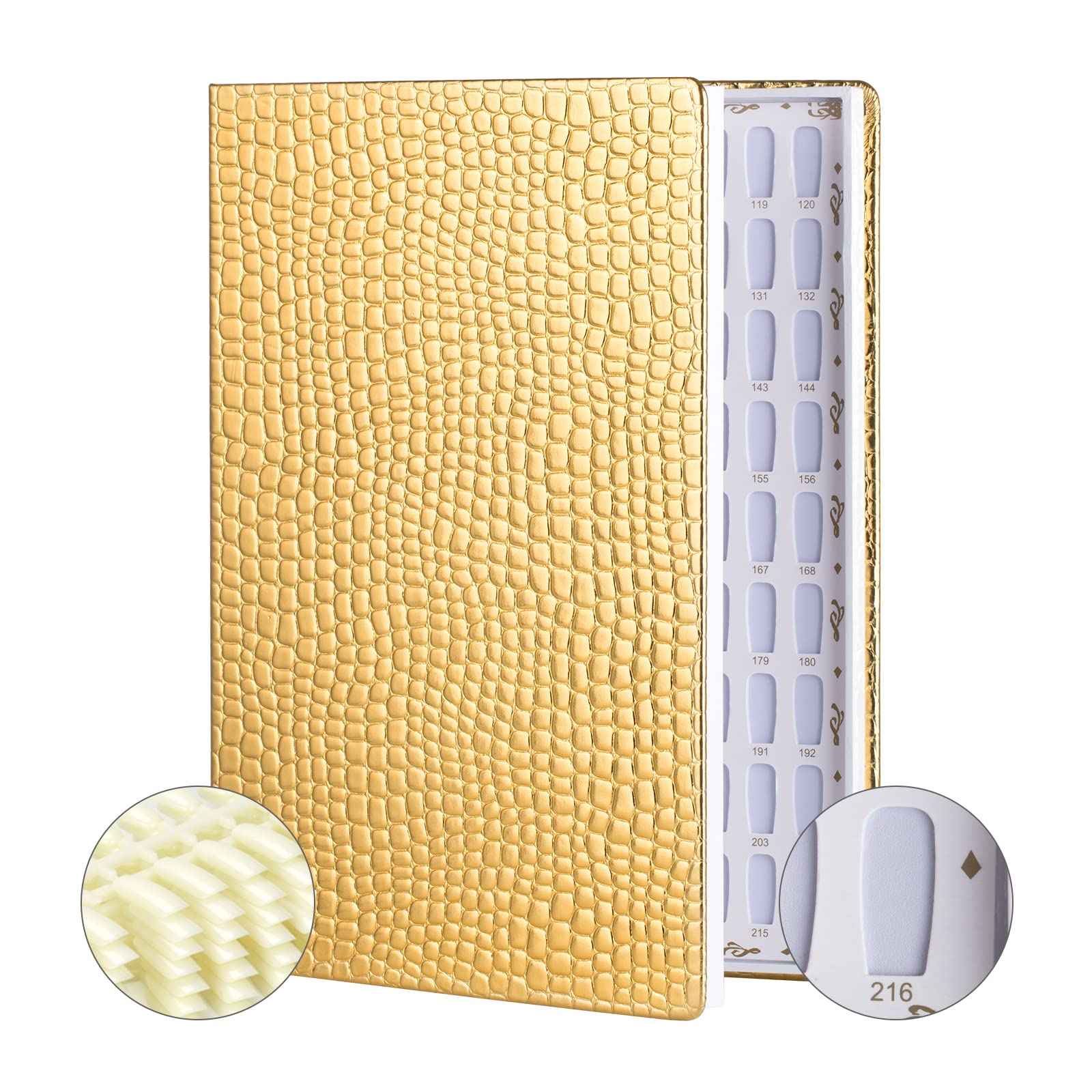 NMKL38 216 Nail Color Chart Display Gel Polish Color Book with False Nail Tips (Gold)
