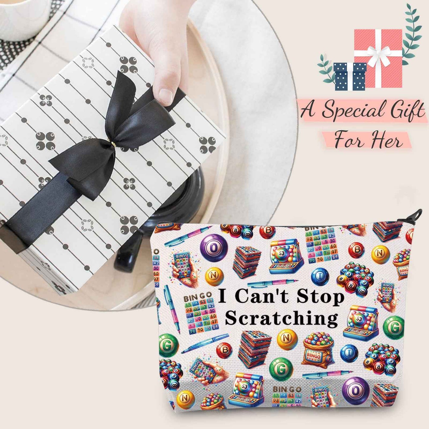 JXGZSO Funny Lottery Scratching Gift I Can't Stop Scratching Makeup Bag Casino Scratch Off Bag Scratch Ticket Gift For Casino Lover Lottery player (Lotto ticket Bag)