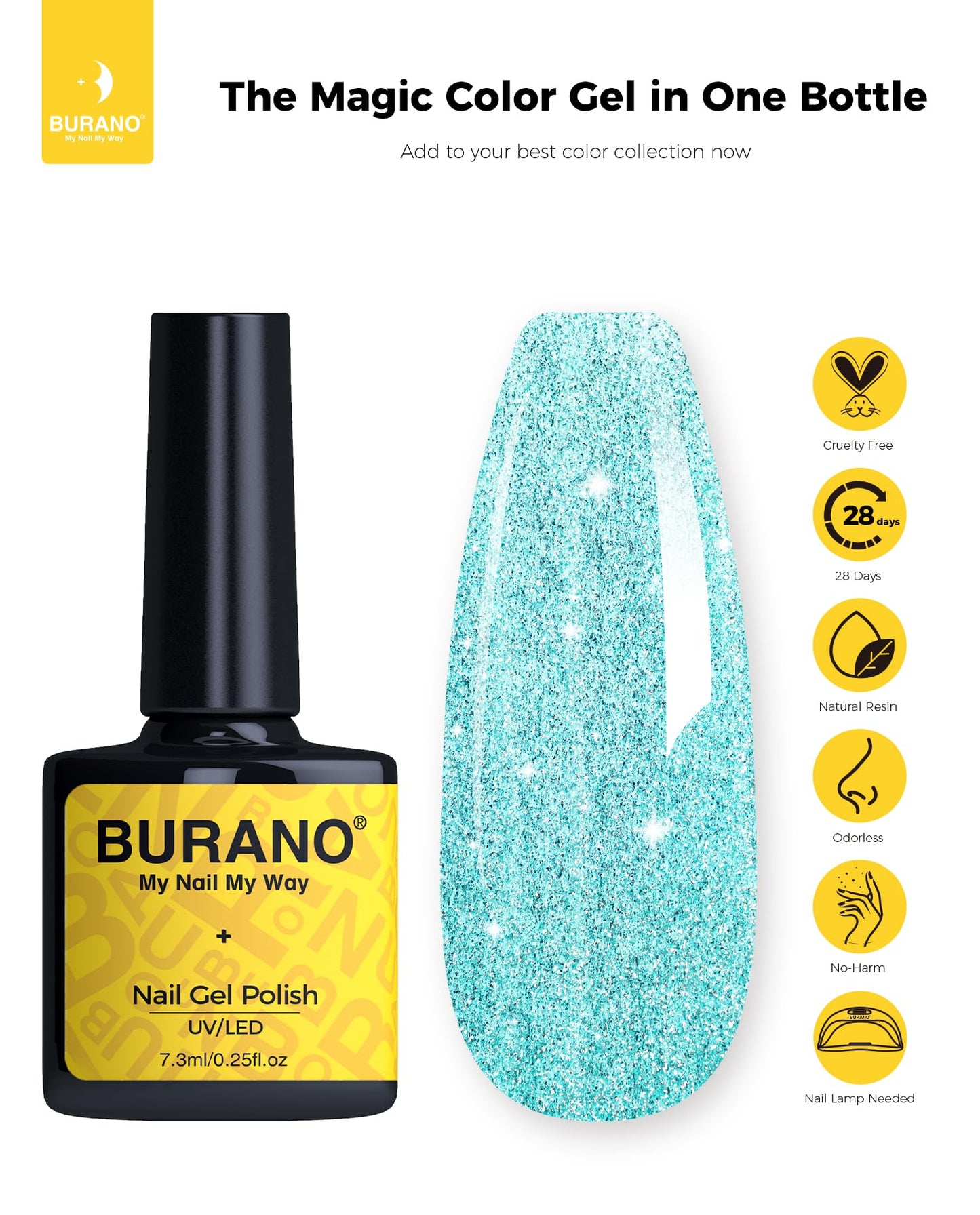 BURANO Glitter Gel Nail Polish, LED UV Nail Gel Shimmer Holographic Effect Soak off Gel Curing Required, No Chip Gel Polish Sparkle Gel Home DIY Nail Salon (shimmer LP58)