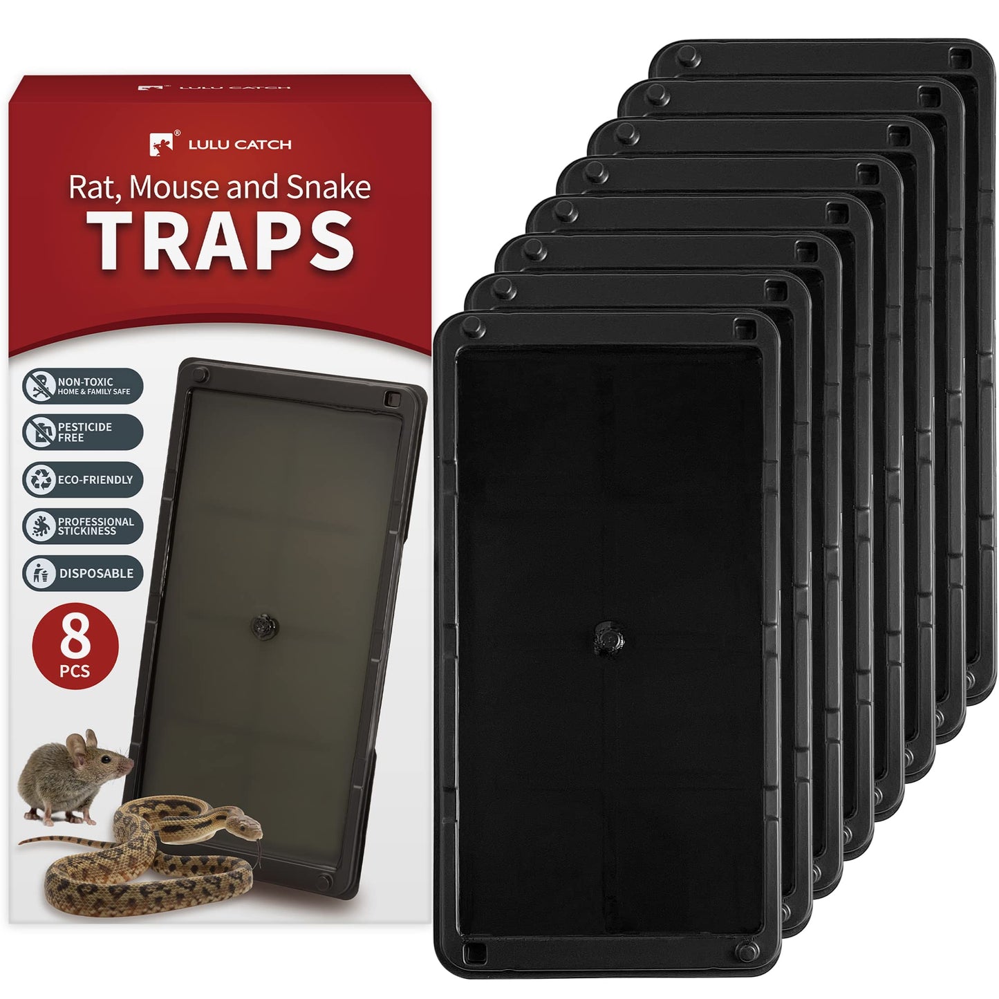 LULUCATCH Super Glue Traps 8 Pack for Mice & Snakes, Larger, Heavier Sticky Traps with Non-Toxic Glue. Sticky Mouse Traps Indoor, Easy to Set, Safe to Children & Pets