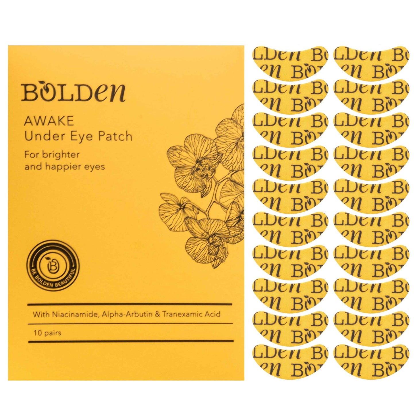 BOLDEN Awake Under Eye Patch | Eye Mask For Dark Circles, Puffiness & Discoloration | Brightening Eye Pads With Niacinamide, Alpha Arbutin, Tranexamic Acid & Vitamin C | 10 Pairs