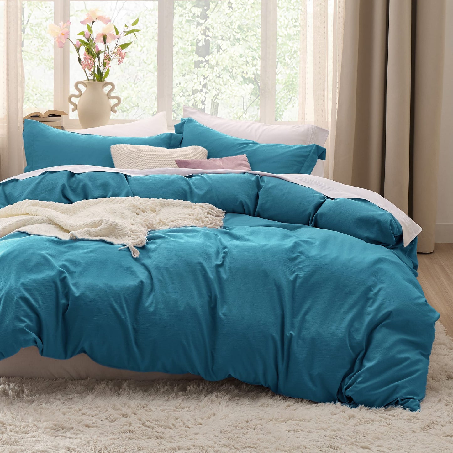 Bedsure Teal Twin Duvet Cover Set - Soft Prewashed Duvet Cover Twin Size, 2 Pieces, 1 Duvet Cover 68x90 Inches with Zipper Closure and 1 Pillow Sham, Comforter Not Included