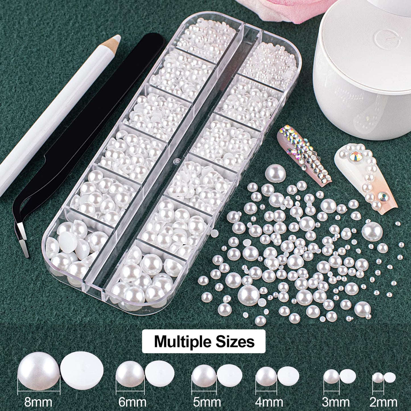 Flat Back Rhinestones&Pearls Kits Round Colorful Gems+White Pearls With Quick Dry Makeup Glue+Picker Pencil+Tweezer For Nail Art And Face Eye Body Make-up