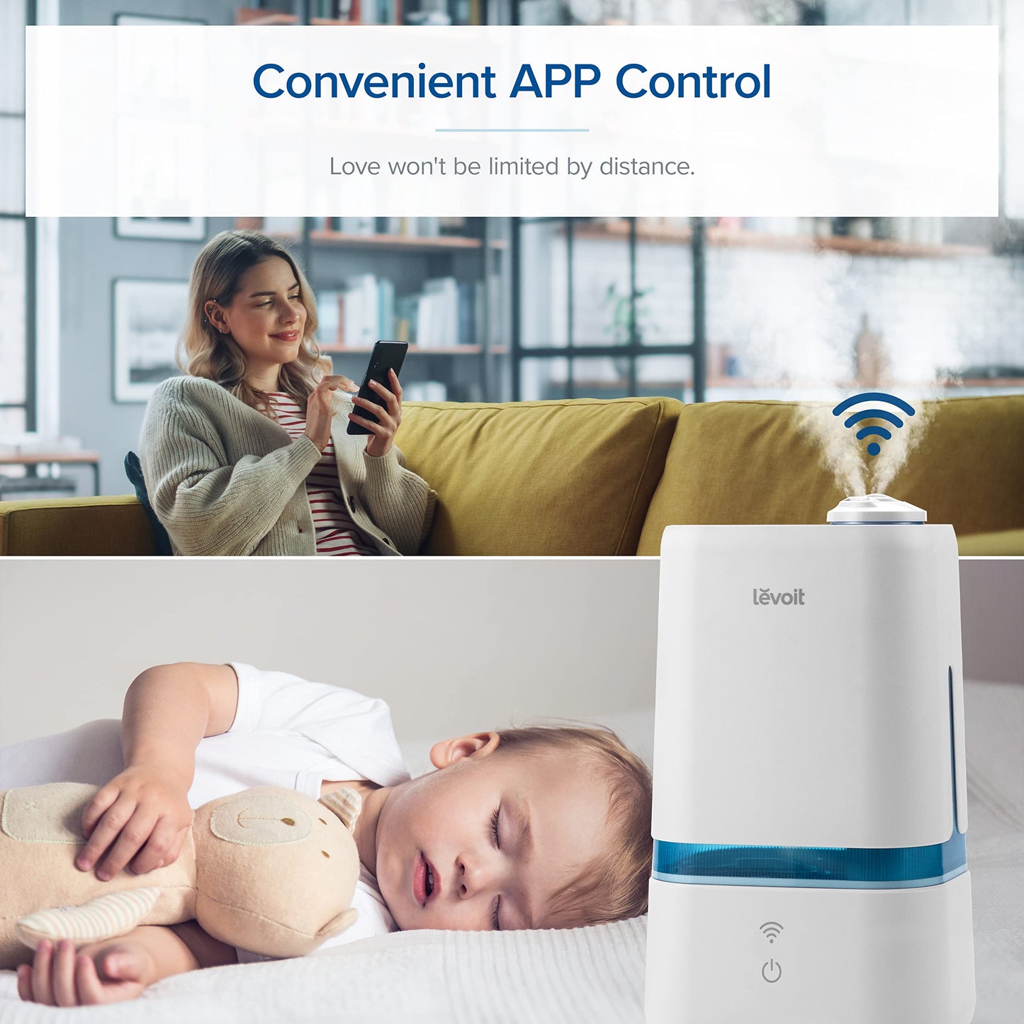 LEVOIT 4L Smart Cool Mist Humidifier for Home Bedroom with Essential Oils, Customize Humidity for Baby & Plants, APP & Voice Control, Schedule, Timer, Last up to 40Hrs, Whisper Quiet, Handle Design