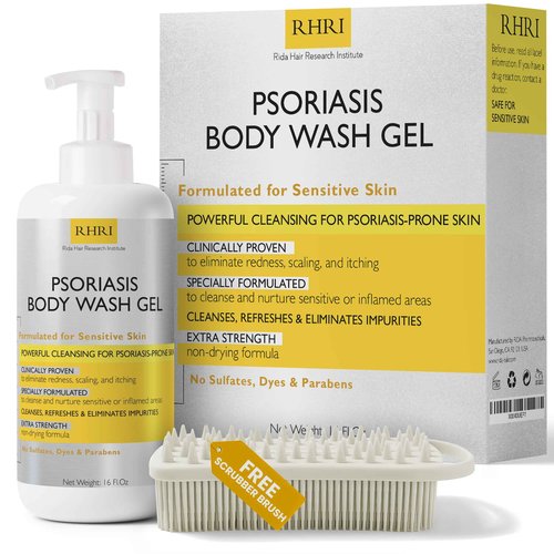 Body Wash | Psoriasis Treatment For Skin | Psoriasis Body Gel | Foaming Cleanser For Dry, Itchy, Red, Flaky, Scaly Skin w/Scrubber