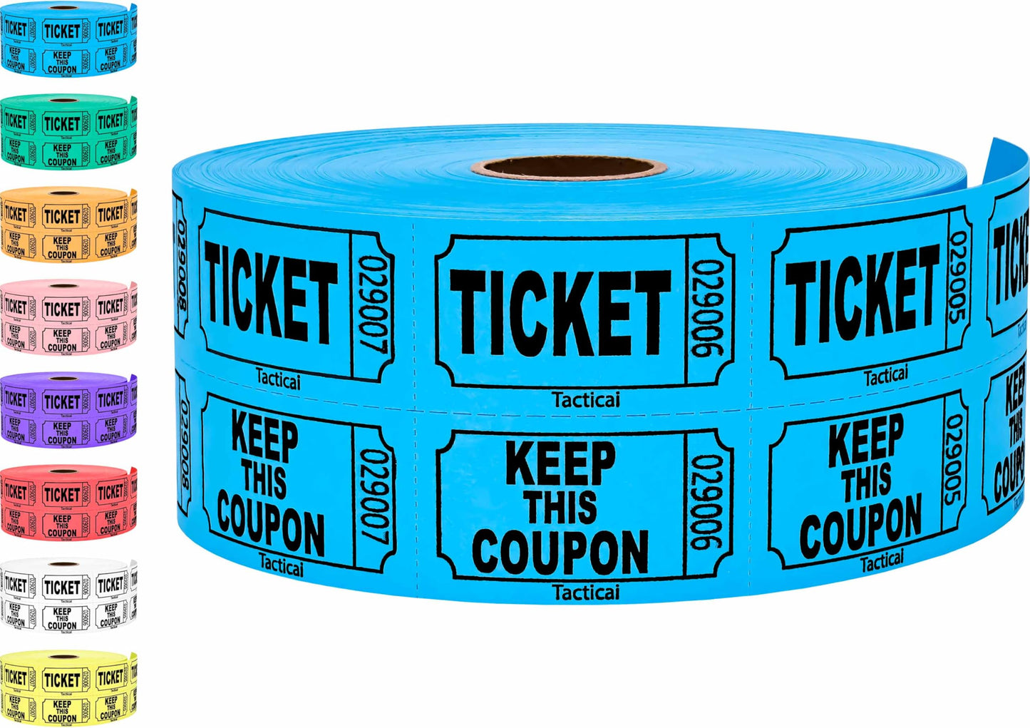 1000 Tacticai Raffle Tickets, Blue (8 Color Selection), Double Roll, Ticket for Events, Entry, Class Reward, Fundraiser & Prizes