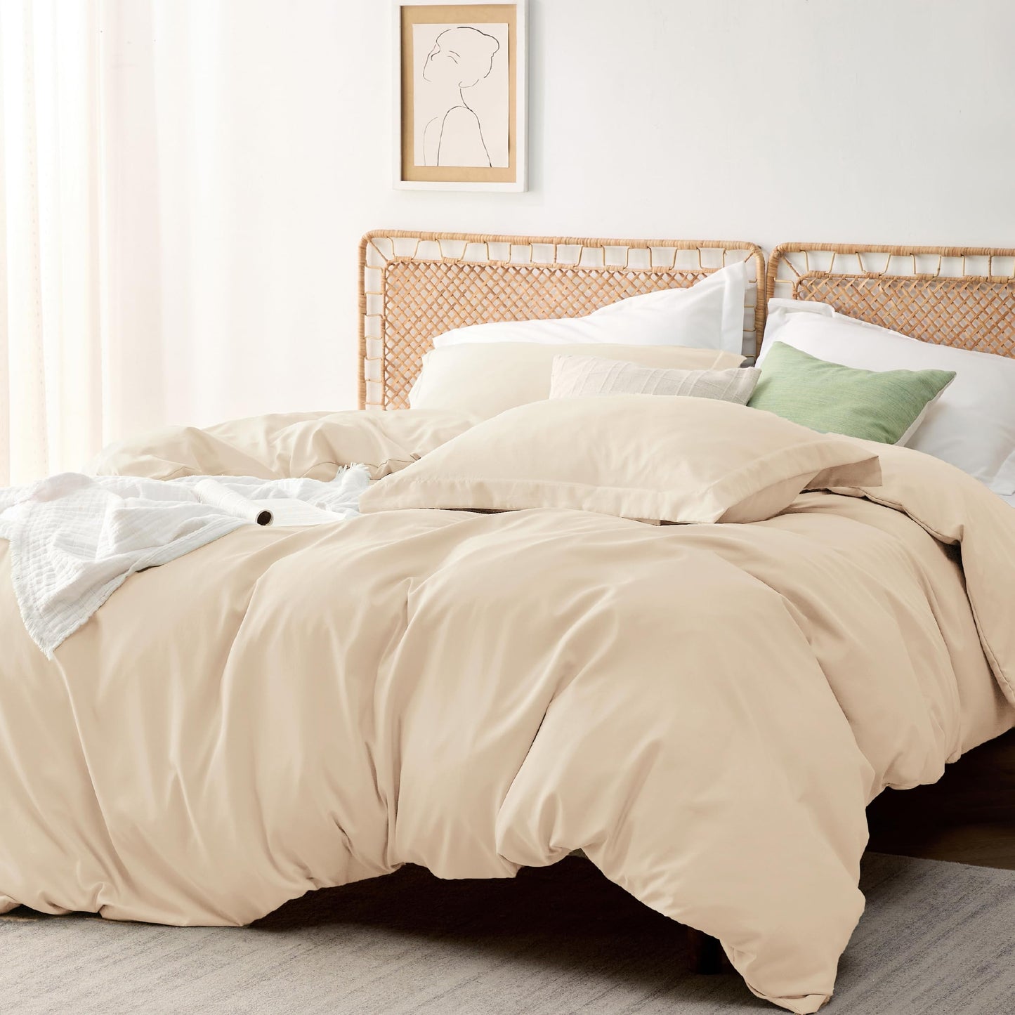 Bedsure Beige Duvet Cover King Size - Polyester & Rayon Derived from Bamboo Cooling King Duvet Cover Set, 3 Pieces, 1 Zipper Closure Duvet Cover (104"x90") & 2 Pillow Shams, Comforter Sold Separately