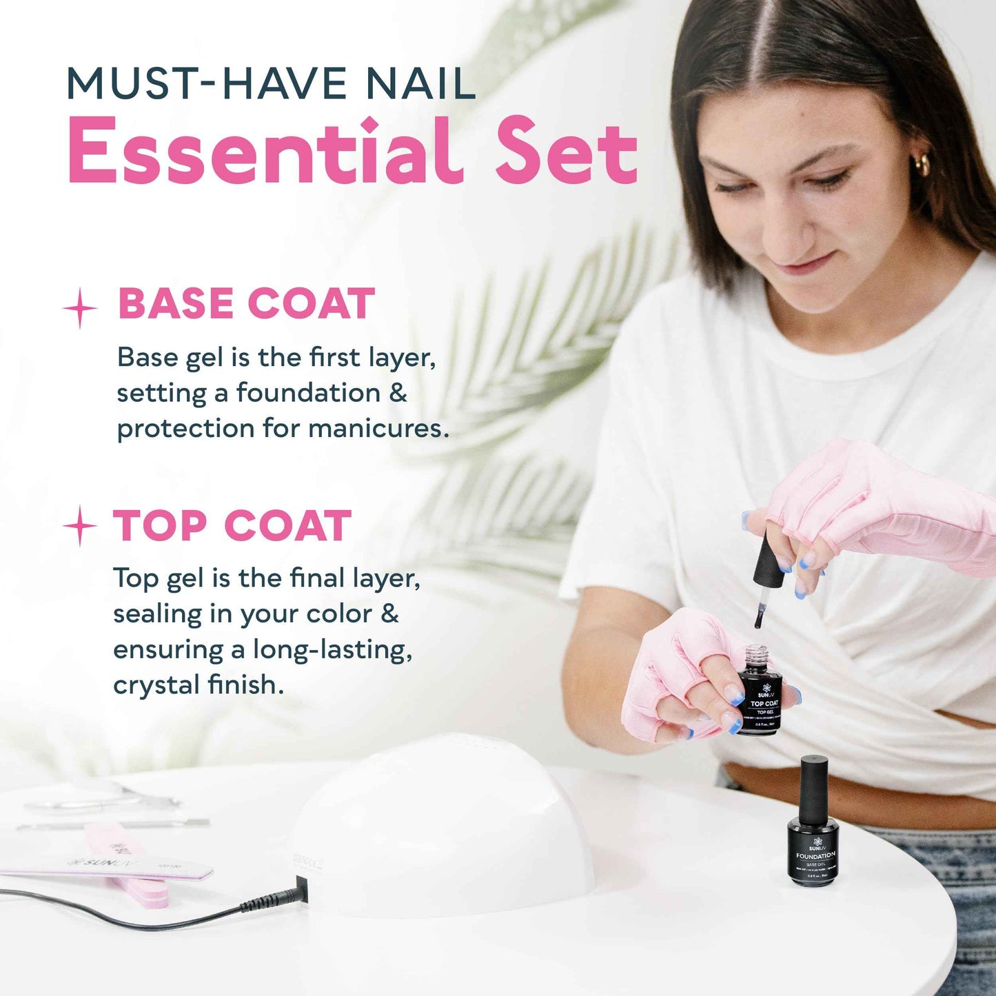 SUNUV SUN9C UV LED Nail Lamp Pink with Top Gel and Base Gel