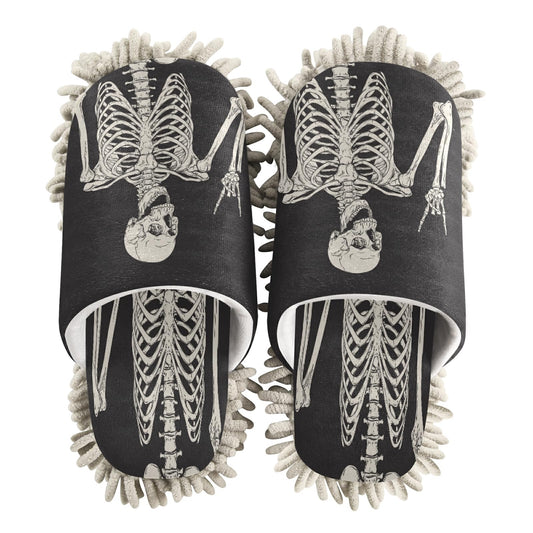 Human Skeleton Rock And Roll Mop Slippers Shoes Skull Bone Love Music Cleaning House Slippers Spa Slippers Dusting Slippers Home Shoes M for Men Women