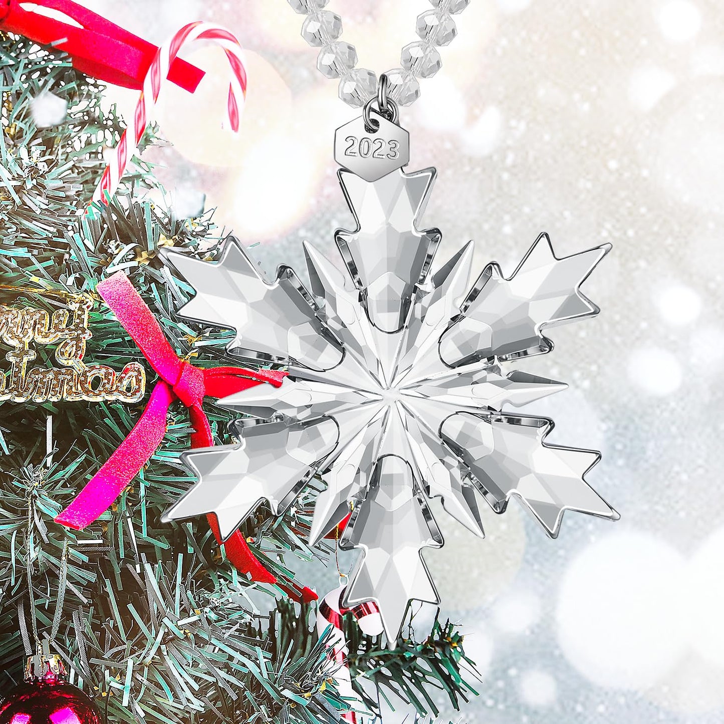 2023 Annual Limited Edition Ornament Crystal Snowflake Christmas Tree Hanging Pendant for Loved One (Clear 2023)