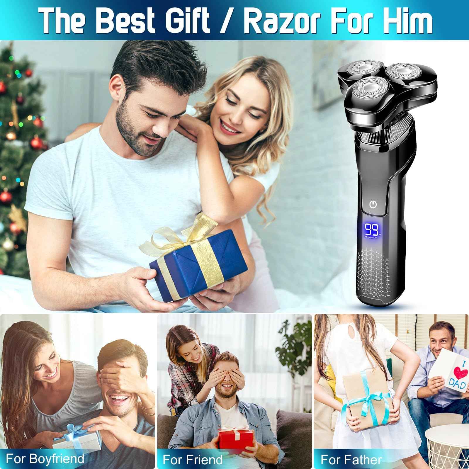 Electric Razor for Men,Upgrade Men’s Electric Shavers Rotary LED Display/Waterproof/Rechargeable, Shaver for Men Cordless Floating Head Replaceable Blades