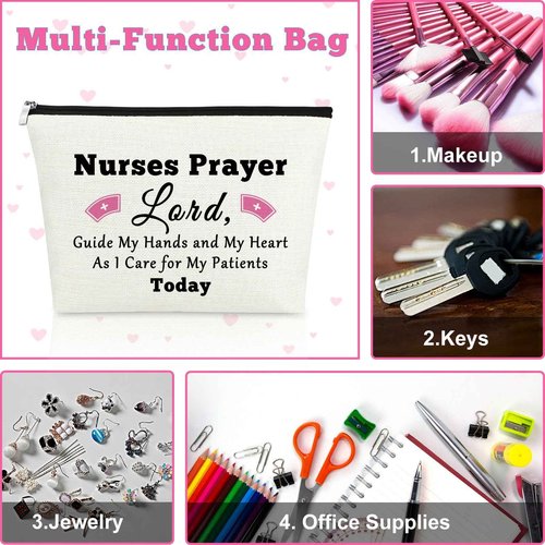 Mxrymvu Nurses Prayer Gift Makeup Bag International Nurses Day Gifts Cosmetic Bag Inspirational Present for Medical Student Graduation Birthday Present for Daughter Sister Mother White