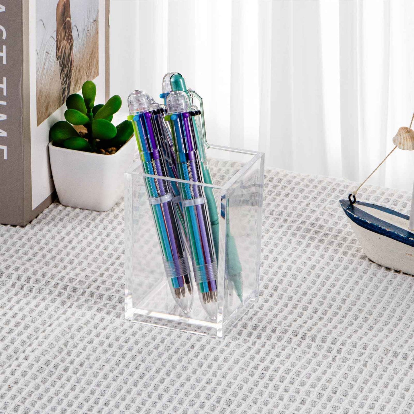 Dayaanee Acrylic Makeup Brush Organizers Countertop, Clear Pencil Holder Transparent Lipstick Holder 2.5x2.5x3.8 Inches Storage Square Cube for Bathroom Jewelry Accessories Pen Holding