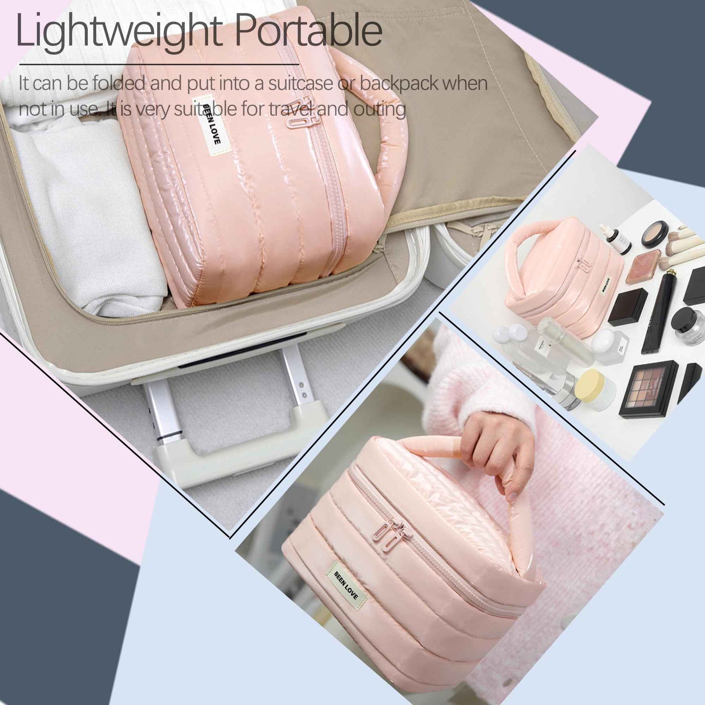 erised's bifrost Cute Large Capacity Makeup/Cosmetic/Toiletry Quilted Bag for Women&Girls/Travel Case/Zipper Organizer Bag/Down Jacket Waterproof Fabric/Wide Open