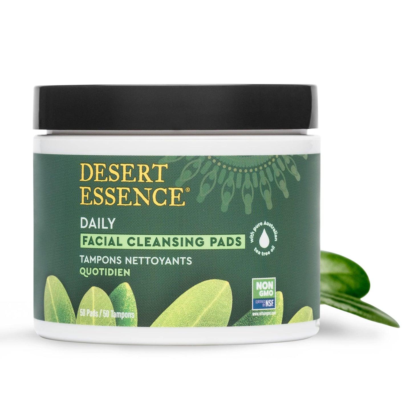 Desert Essene Daily Facial Cleansing Pads with Pure Australian Tea Tree, Witch Hazel, Calendula & Chamomile - Reduce Oil, Minimize Pores - Plant-Based Cleanser - Vegan, Non-GMO, Cruelty-Free - 50 Pads