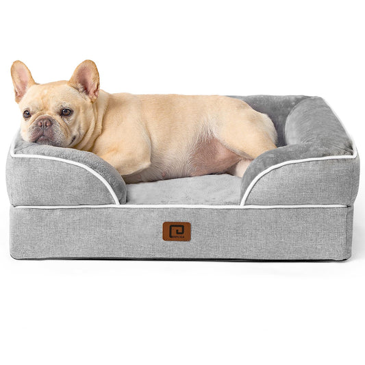 EHEYCIGA Orthopedic Dog Bed for Small Dogs, Waterproof Memory Foam Small Dog Beds with Sides, Non-Slip Bottom and Egg-Crate Foam Medium Dog Couch Bed with Washable Removable Cover, Grey