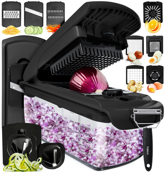 Fullstar Vegetable Chopper, Cheese Slicer, Food Chopper, Veggie Chopper, Onion Chopper, Vegetable Chopper with Container, Mandoline Slicer & Cheese Grater (11 in 1 - Black)