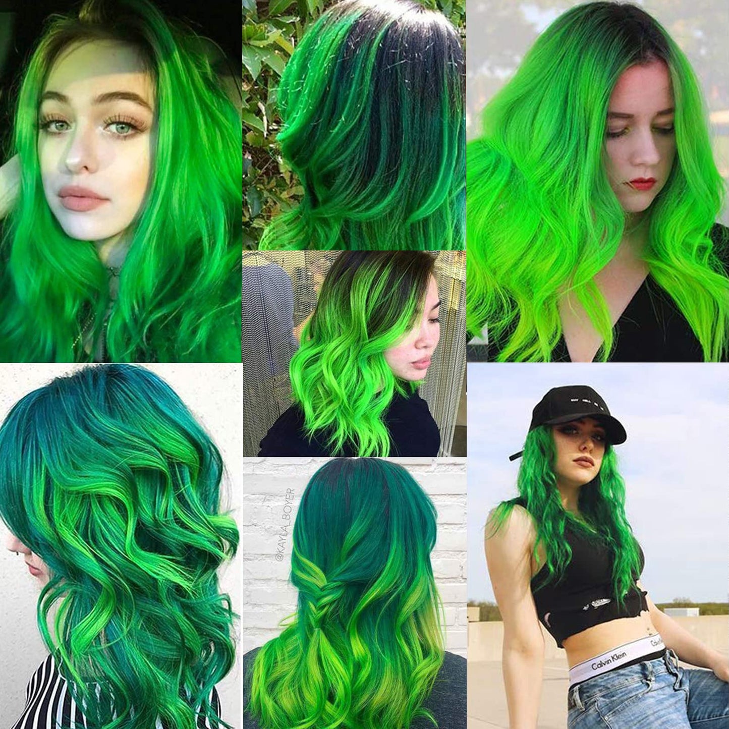 Olldag 12 PCS Green Hair Extensions Clip in, 22 Inch Colored Hair Extensions St. Patrick's Day Party Highlights Long Straight Synthetic Hairpieces for Women Kids Girls Halloween Christmas Cosplay