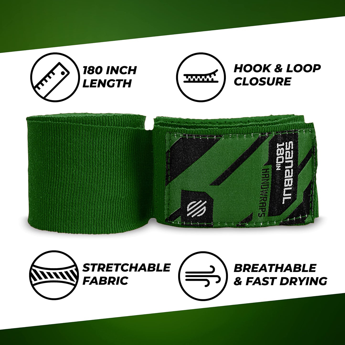 Sanabul Elastic 180 inch Boxing Handwraps | Boxing Gloves Muay Thai MMA Boxing Hand Wraps | Forest Green, 180"