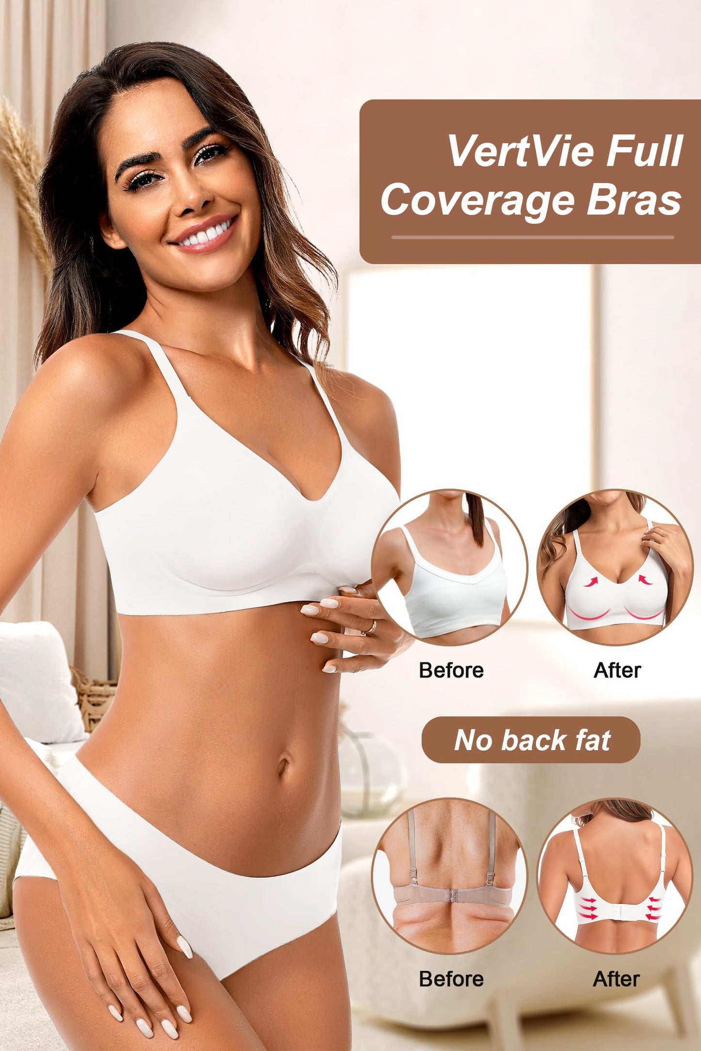 Vertvie Womens Seamless Bra No Underwire Comfort Push Up Bras Buttery Soft Wireless Bralette Full Coverage Sport Everyday Bra(White,Small)