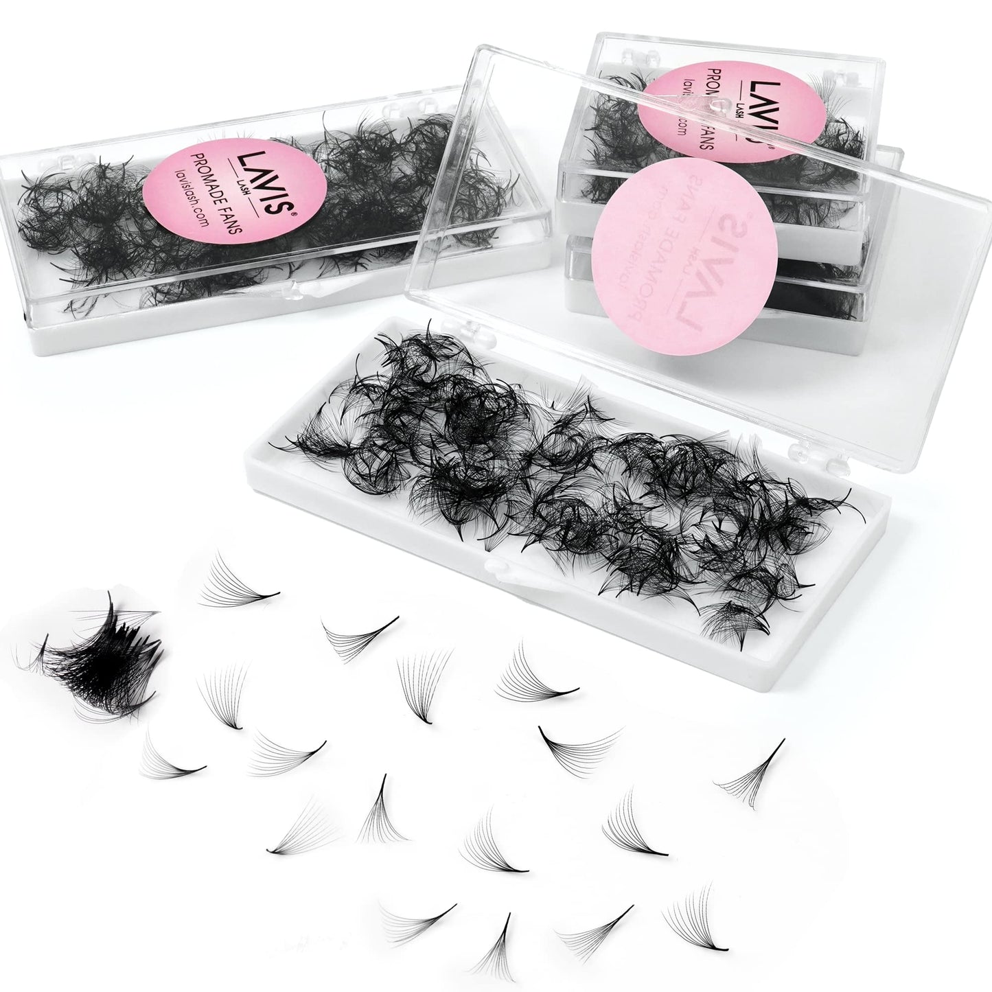 LAVISLASH 500 Promade Fans Eyelash Extension | Handmade Loose Volume Lash | Mutiple Options 3D-8D/10D/12D/14D/16D Fans | 0.03/0.05/0.07mm Thickness | C/CC/D Curl | 8-16mm Length(10D-0.05-C-14mm)