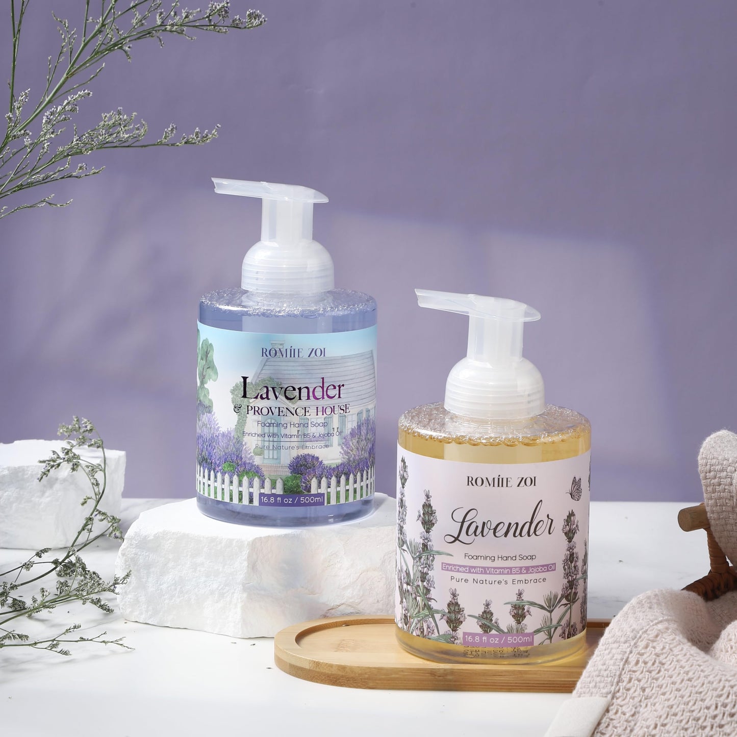 ROMIIE ZOI Foaming Hand Soap with Gift Box- Lavender & Provence - Biodegradable Formula Moisture & Revitalize - 500ml/ 16.8oz