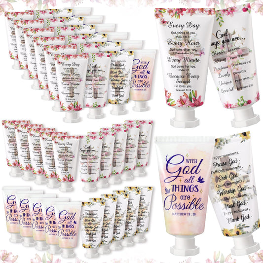 Christian Hand Cream Gift for Women Bible Verse Hand Lotion Scripture Travel Hand Lotion for Dry Cracked Hands Bulk Holiday Gifts for Mom Grandma Breast Cancer Awareness(48 Pcs,Cross Style)