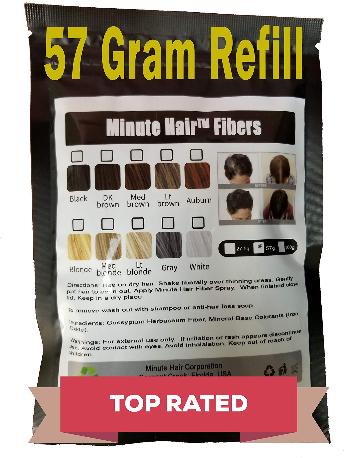 Hair Building Fibers Dark Brown 57 Grams (2 oz) Minute Hair Refill Hair Loss Concealer That You Can Use for Your Bottles From Competitors Like Toppik, Xfusion (Dark Brown)