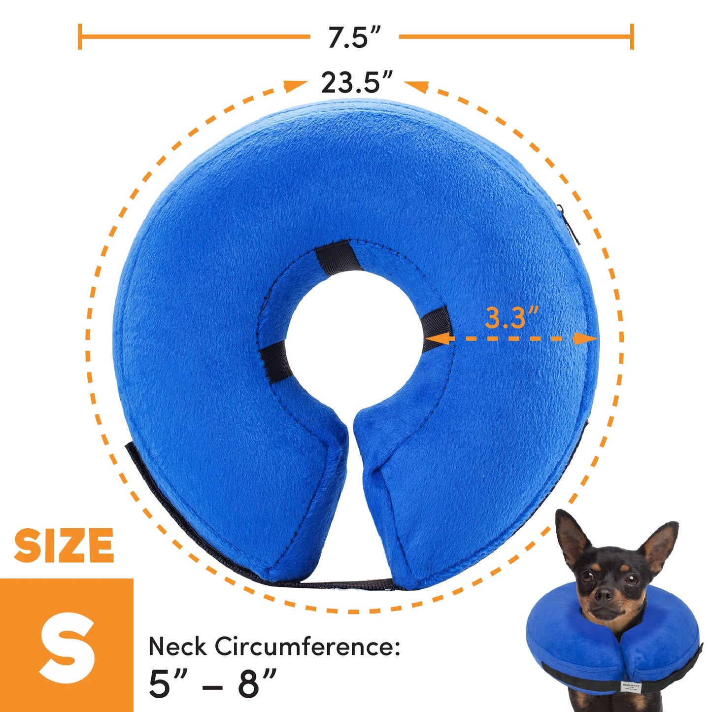 BENCMATE Protective Inflatable Collar for Dogs and Cats - Soft Pet Recovery Collar Does Not Block Vision E-Collar (Small, Blue)