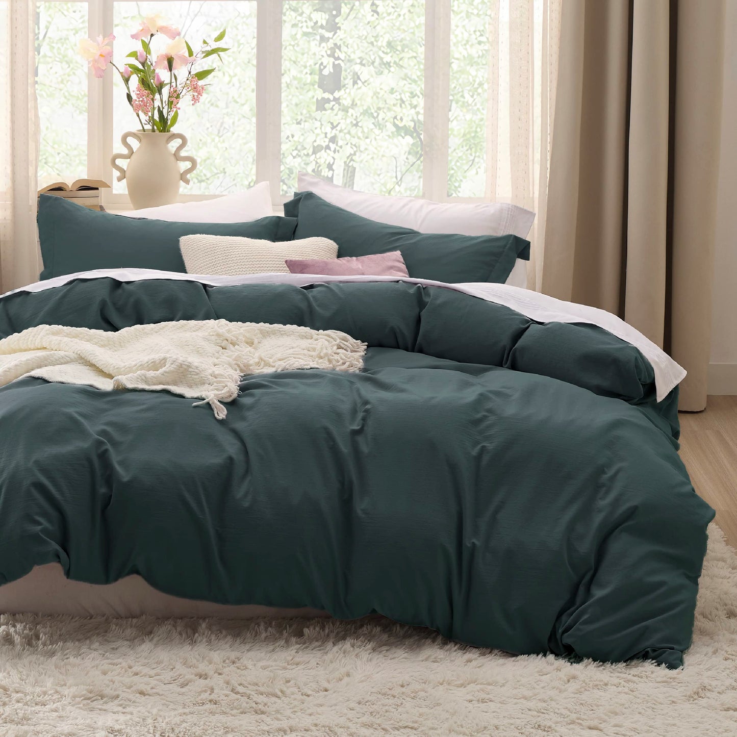 Bedsure Forest Green Twin Duvet Cover Set - Soft Prewashed Duvet Cover Twin Size, 2 Pieces, 1 Duvet Cover 68x90 Inches with Zipper Closure and 1 Pillow Sham, Comforter Not Included