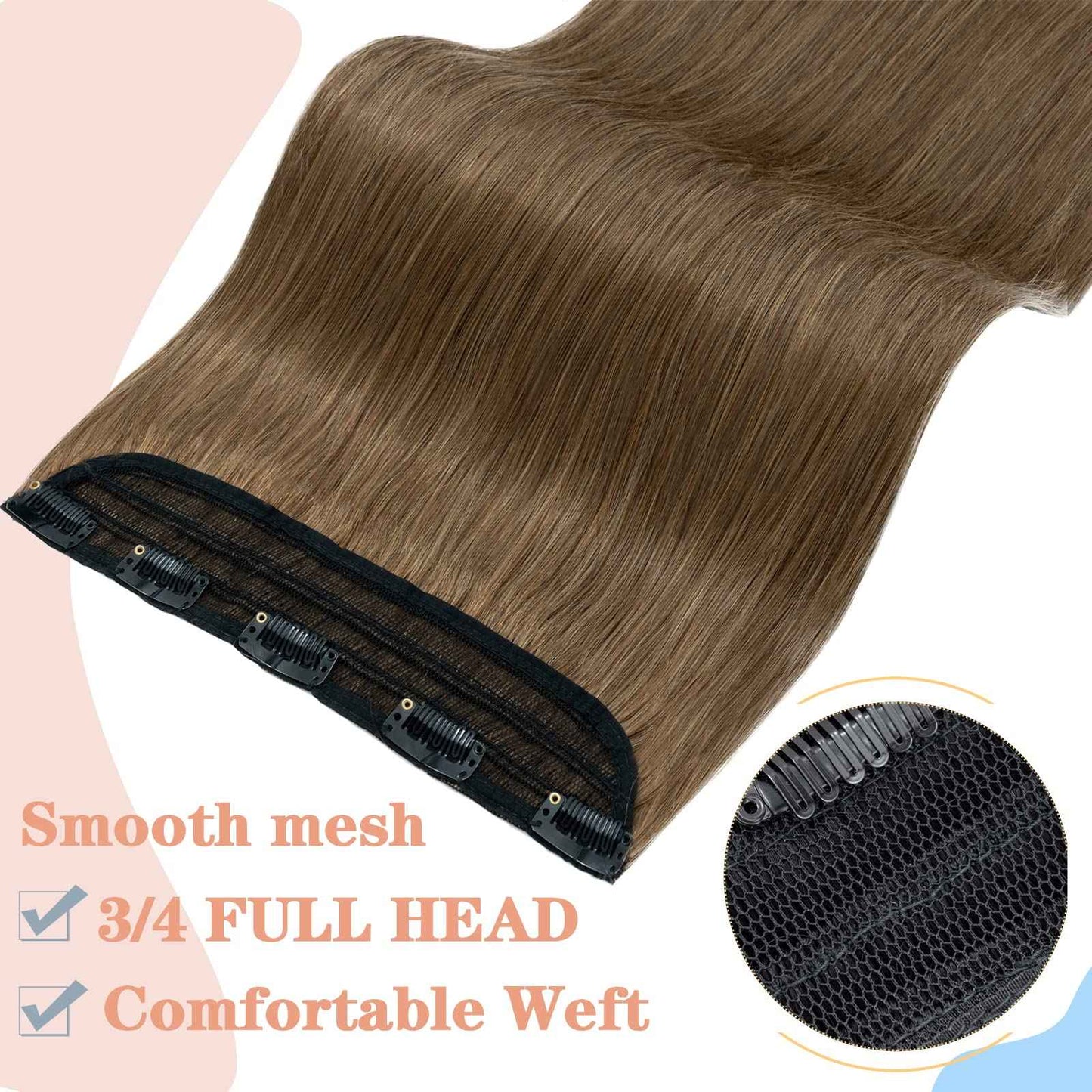 S-noilite Clip in Human Hair Extensions - 100% Real Human Hair, One Piece/5 Clips, 3/4 Full Head, Thicker Standard Weft, Straight Soft, 10 Inch/65g (#06 Light Brown)