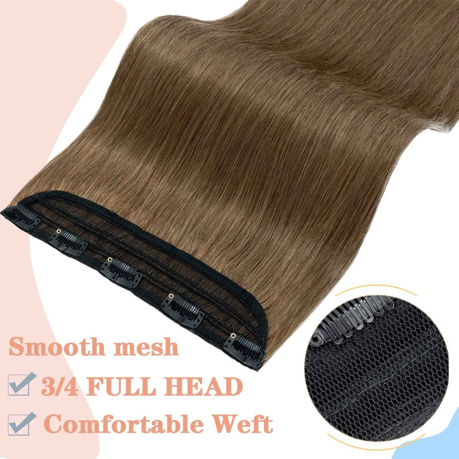 S-noilite Clip in Human Hair Extensions - 100% Real Human Hair, One Piece/5 Clips, 3/4 Full Head, Thicker Standard Weft, Straight Soft, 10 Inch/65g (#06 Light Brown)