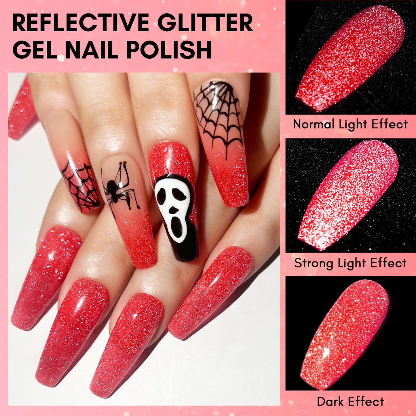 Makartt Glitter Nail Polish, Flash Diamond Red Reflective Spring Nail Gel 15ML Soak Off UV LED Sparkly Shiny Gel Polish Manicure DIY Nail Art Designs Home Salon-Candy Apple