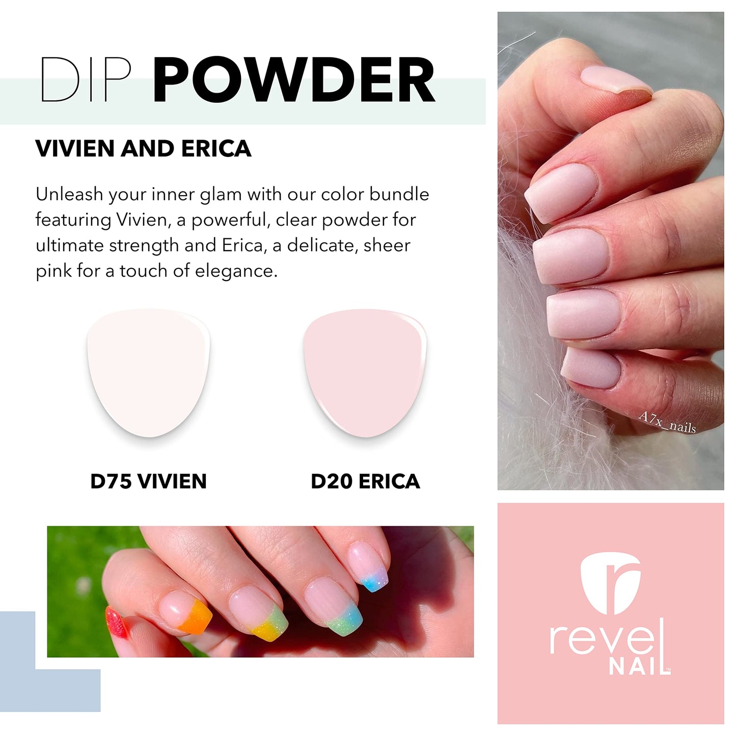 Revel Nail Dip Powder - Clear and Pink Powder Dip Nail Polish, Chip Resistant Dip Nail Powder with Vitamin E and Calcium, DIY Manicure, Vivien & Erica