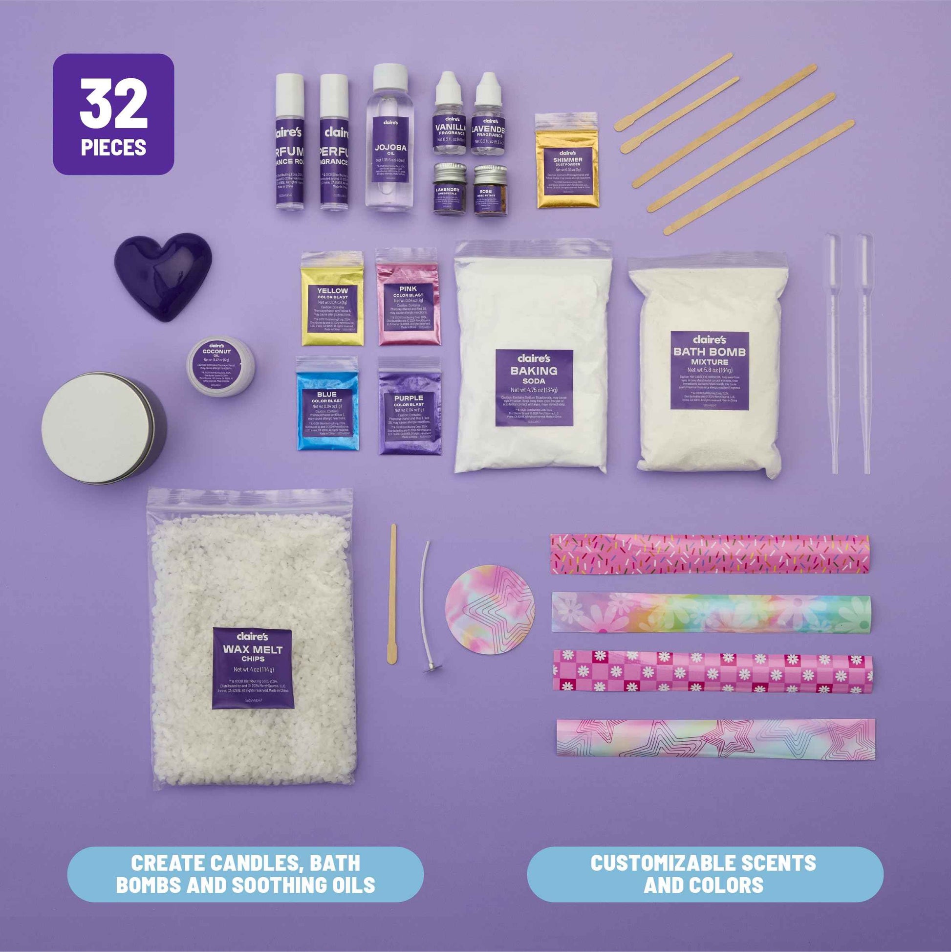 Claire's DIY Bath Bomb & Scented Candle Making Set, 32-Piece Spa Craft Kit, Make Your Own Soothing Oils & Perfume Fragrance, Kids Toys, Science Beauty Project Activity, Arts & Crafts Gift for Ages 6+