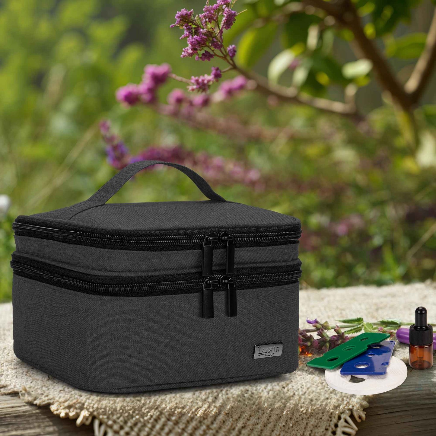 LUXJA Essential Oil Carrying Case - Holds 30 Bottles (5ml-30ml, Also Fits for Roller Bottles), Double-Layer Organizer for Essential Oil and Accessories, Black (Bag Only)